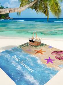 1pc New Lightweight Waterproof Anti-Sand Fashionable Sea Turtle Digital Print Pattern, Suitable For Camping, Outdoor Picnics, Beach Towels