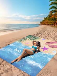 1pc New Lightweight Waterproof Anti-Sand Fashionable Sea Turtle Digital Print Pattern, Suitable For Camping, Outdoor Picnics, Beach Towels