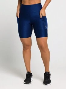 Flora Bermuda Shorts With Side Pockets And High Waist For Women Fitness Fashion Gym Zero Transparency - 藏蓝色 - 查看 2