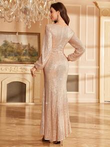 CHOSMO New Long Sleeve Sequins Elegant Evening Gorgeous Elegant Slim High Waist Long Women's Dresses Wedding Women's Dresses, Party Dress, Wedding Guest Dress, Formal Dress,Gown - Champagne - View 2