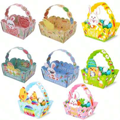 Easter Bunny & Chick Themed Gift Baskets - Colorful Paper Package Box Candy Chocolate Gift Packing Wrap, Easter Treat Boxes For Candy Snacks Cookie Small Gifts Party Favor Boxes For Holiday Celebrations
