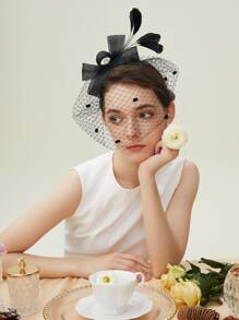 女士迷人帽子 茶会头饰 肯塔基赛马会婚礼网状羽毛发夹 - 彩色 - 查看 3