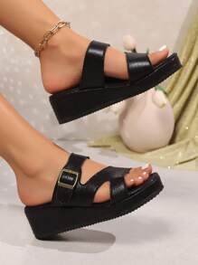 Summer New Thick Sole Comfortable Fashion Versatile One-Strap Platform Wedge Sandals, Run Small By One Size