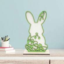 Decoraciones de mesa de conejito, letreros de madera de conejito para el hogar, bandeja de madera con niveles de conejo, decoraciones de Pascua para fiestas de granja. - Verde claro - Ver 2