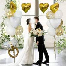 21 Stücke goldener Diamantring & Herz Ballon Set, geeignet für Valentinstag, Hochzeit, Jahrestag, Heiratsantrag, Datumsdekoration - Verschiedenfarbig - Übersicht 4