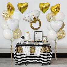 21 Stücke goldener Diamantring & Herz Ballon Set, geeignet für Valentinstag, Hochzeit, Jahrestag, Heiratsantrag, Datumsdekoration - Verschiedenfarbig - Übersicht 2