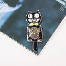 1pc Vintage Cat Pattern Clock Brooch Pin Badge Clothing Bag Accessory, Cute Creative Brooch Lapel Pin, Unique Clothing Badge, Suitable For Backpack, Clothes, Collar And Hat, Multifunctional Fashion Accessory For Women, Ideal Gift