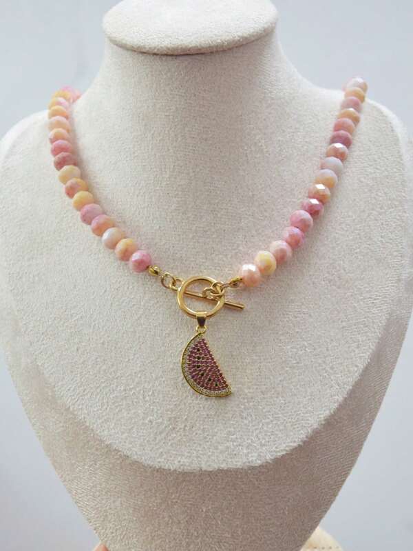 Cuier 1 PIEZA Collar gargantilla de mujer de cuentas de cristal de verano con colgantes de elefante, fresa, abeja y manzana
