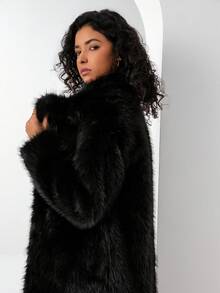 Women's Luxury Colorblock Striped Faux Fur Coat, Autumn/Winter