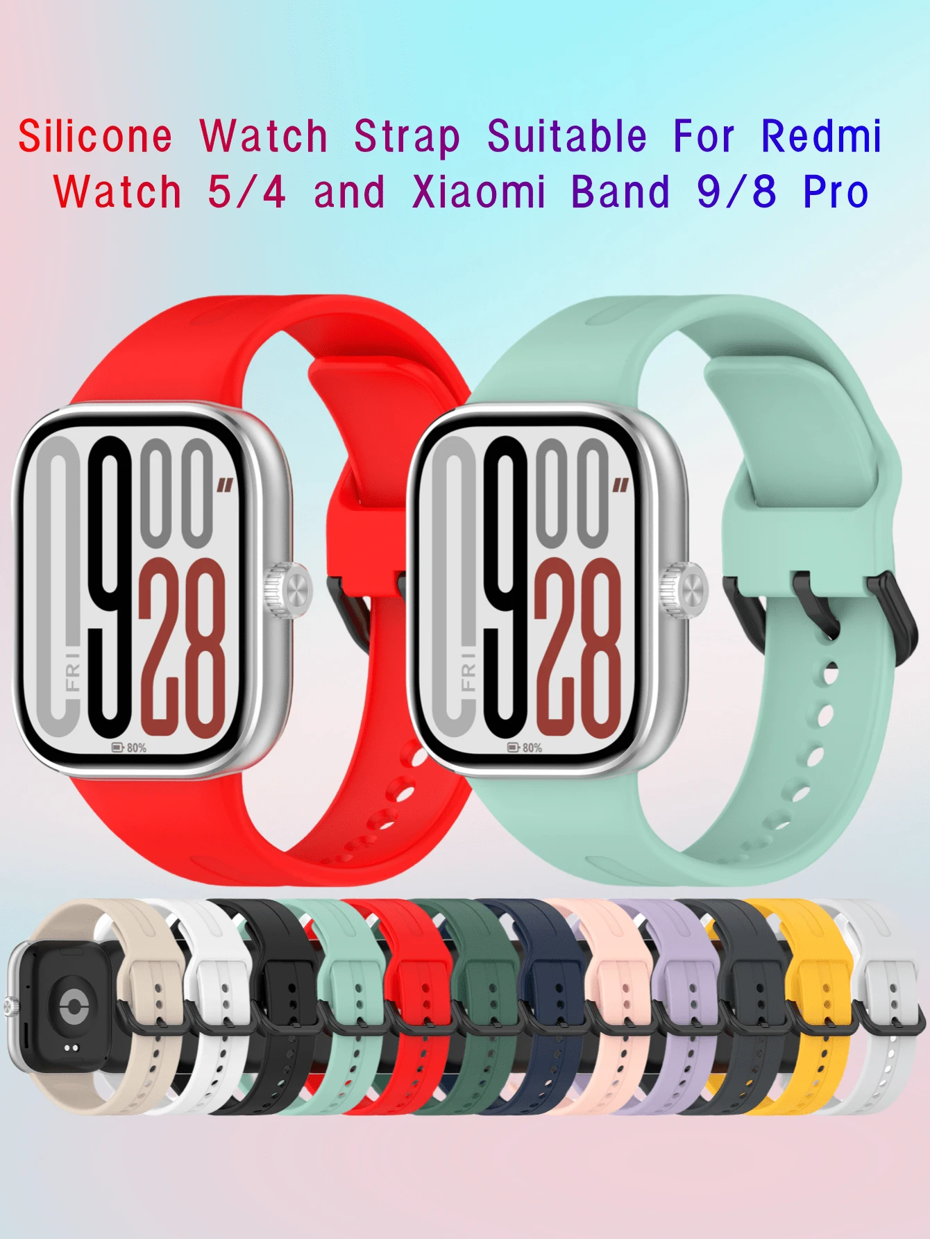 A Silicone Watch Strap Compatible With Redmi 5/4 Watche And Xiao Mi Band 9/8 Pro, With 12 Colors To Choose From, And Multiple Colors To Mix And Match Freely. The Silicone Material Is Smooth, Delicate, Lightweight, Washable, And Stylish.