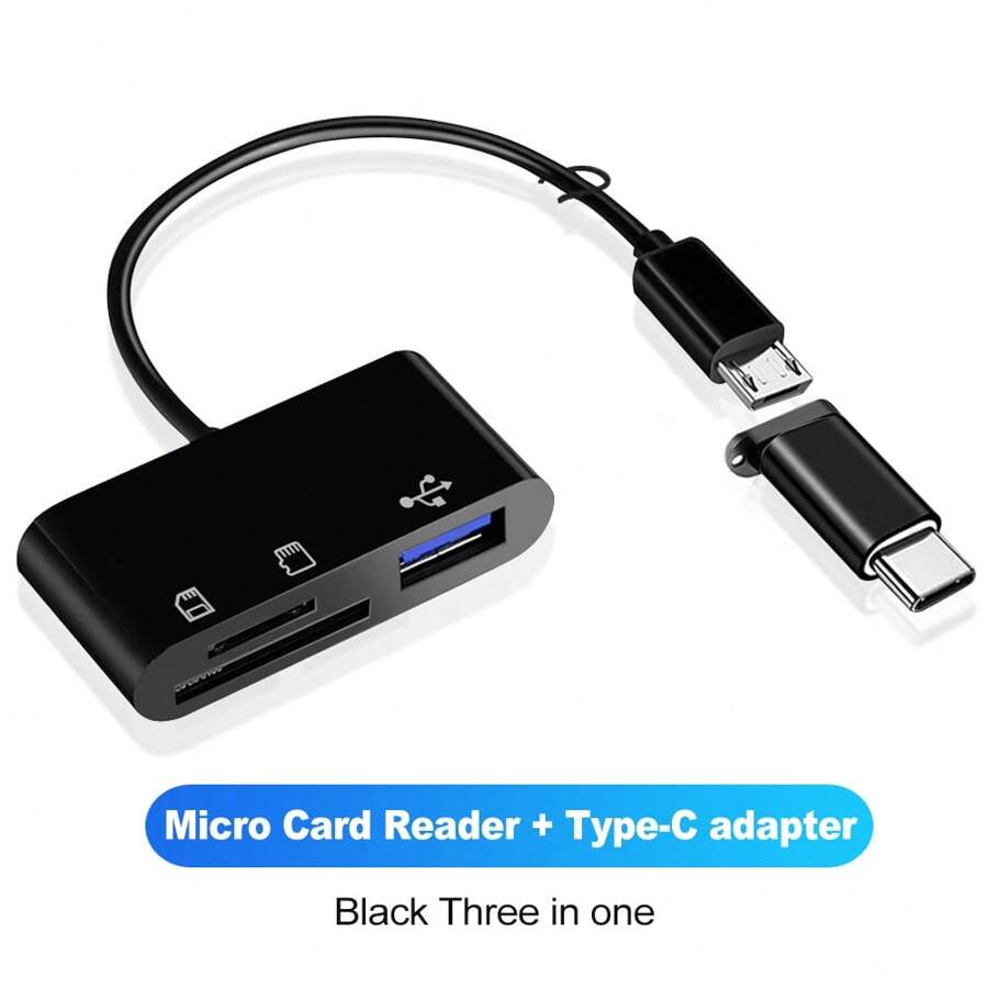 Lettore Di Schede USB-C 3-in-1 Per SD, CF E MicroSD – Adattatore Tipo C Con Cavo Integrato, Plug And Play Per IPad, Mac, PC