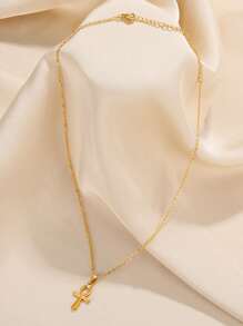 1PC Cross Necklace For Women Classic Cross Collar Gold Color Egyptian Nile Ankh Choker Stainless Steel Chain Aesthetic Jewelry Gift - Multicolor - View 5