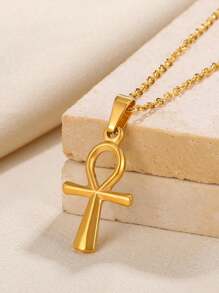 1PC Cross Necklace For Women Classic Cross Collar Gold Color Egyptian Nile Ankh Choker Stainless Steel Chain Aesthetic Jewelry Gift - Multicolor - View 3