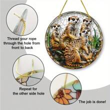 8 英寸 X 8 英寸高品质亚克力彩色玻璃猫鼬家庭窗挂，带预钻孔和光滑圆角 - 野生动物爱好者的理想礼物 - 彩色 - 查看 7