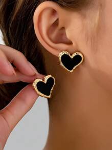 1 对精致奢华波西米亚风可爱优雅小众风格耳环，锌合金材质，适合女性 - 百搭高端心形女士耳环，适合日常佩戴和节日/情人节场合、妈妈、母亲、母亲节、礼物 - 愛心款 - 查看 1
