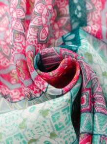 优雅简约丝巾，时尚女士真丝围巾，色彩鲜艳的印花大披肩，波西米亚风沙滩披肩，亚麻质感女士披肩，春夏款 - 彩色 - 查看 6