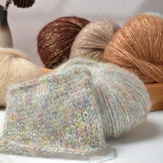 25g 金线亮片马海毛纱线超柔软保暖羊毛编织纱线手工编织毛衣披肩围巾 DIY 材料耗材