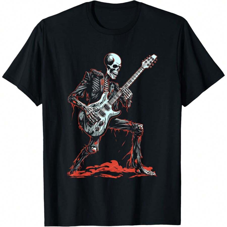 Skeleton Playing Guitar Rock & Roll Skeleton Hand T-Shirt - Black - View 1