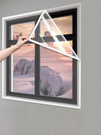 White Windproof Sheer Curtain, Warm Window Curtain For Winter, Transparent Insulation Film, Bedroom Window Draft Seal Insulation Thick Plastic Cloth Cold-Proof, Home Self-Adhesive No-Drill Insulation Thin Film