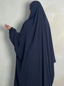 1 件女式头巾长袖宽松祈祷长袍带围巾，适合长袍、节日 - 藏蓝色 - 查看 4