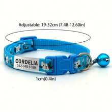 Custom Engraved Pet ID Collar With Bell - Cute Cartoon Kitten Design, Adjustable Polyester Strap For Dogs & Cats, Includes Personalized Name Tag With Owner's Phone Number - Durable Anti-Lost Accessory, Perfect Gift For Pets - Multicolor - View 2
