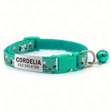 Custom Engraved Pet ID Collar With Bell - Cute Cartoon Kitten Design, Adjustable Polyester Strap For Dogs & Cats, Includes Personalized Name Tag With Owner's Phone Number - Durable Anti-Lost Accessory, Perfect Gift For Pets - Multicolor - View 11