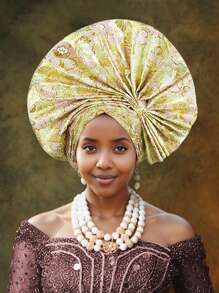 Elegant Fashion Nigerian Gele Headpiece For Women, African Traditional Wrapped Hat With Exaggerated Floral Fabric Braiding, Handmade Folded Flower Fan Layered Hat, Suitable For Wedding, Party And Other Special Occasions Hair Sleep Cap - A - View 14