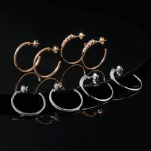 MDFUN 1 对 925 银质方晶锆石环形耳环，送给女朋友的时尚设计礼物，适合日常佩戴，男女皆宜的防过敏耳环 - 金黃色 - 查看 1