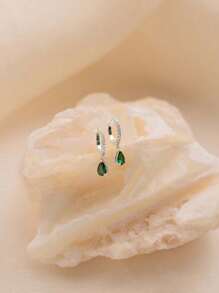 1 pièce Boucles d'oreilles à pendentif pierres de naissance en forme de goutte d'eau pour femmes en argent sterling S925, 12 mois personnalisé, bijoux fins, cadeau d'anniversaire