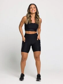 Flora Bermuda Shorts With Side Pockets And High Waist For Women Fitness Fashion Gym Zero Transparency - 黑色 - 查看 4