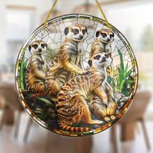 8 英寸 X 8 英寸高品质亚克力彩色玻璃猫鼬家庭窗挂，带预钻孔和光滑圆角 - 野生动物爱好者的理想礼物 - 彩色 - 查看 3