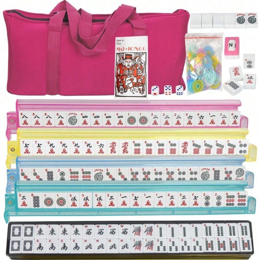 American Mahjong Set 166 Tiles 4 Colors Pushers/Racks Mah Jongg Set W/Soft Bag - 1 - Xem 1