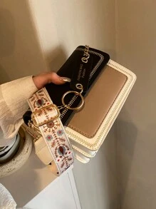 时尚翻盖方形包，女士时尚仿皮钱包，时尚链条装饰斜挎包 - 黑色 - 查看 3