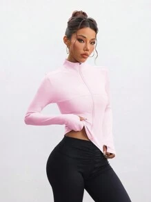 FWH Women's Fashion Yoga Outdoor Running Commuting Dating Sun Protection Essential Stretch Comfortable Back-Shaping Abdominal-Toning Slimming Fitness Retro High-End Street Elegant Sportswear Running Workout Wear Zipper Stretch Minimalist Fashion Sexy Fitted Long-Sleeve Yoga Jacket - Baby Pink - View 5