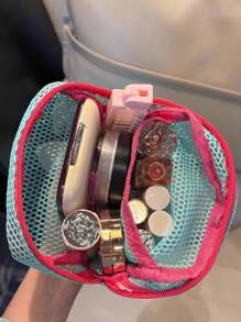 1pc Mesh Transparent Makeup Bag, Women's Large Capacity Cosmetic, Jewelry, Coin Purse, Travel Toiletry Organizer Pouch, Multi-Purpose Storage Bag