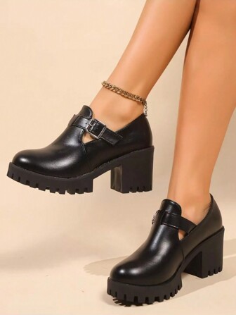 Women's Mary Jane Shoes With Thick Soles, Casual Style, Slip-On, Platform Shoes, College Style, Chunky Heels