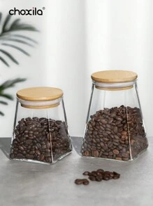 choxila 1个方形咖啡罐玻璃密封食品储存罐五谷杂粮储存罐茶叶罐糖果储存罐返校 - 四方豆罐 - 查看 2