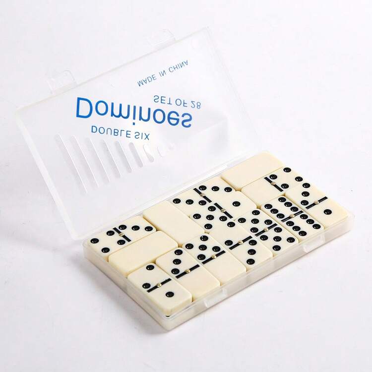 1 Set Premium de Fichas de Dominó de Resina Blanca - 28 piezas con Caja de Almacenamiento Transparente, Juego Clásico Doble-6 para Diversión Familiar, Regalo Festivo - Blanco - Añade 3