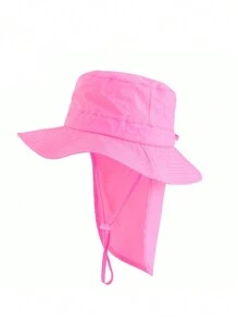 1pc Kids' Casual Solid Color Quick-Dry Adjustable Wide-Brim Outdoor Sun Ion Neck Cover Bucket Hat, Spring/Summer