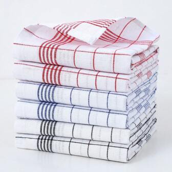 2/4/6/8/12pcs Dish Cloths, 2 Colors Kitchen Towels, Grid Pattern Kitchen Towels, Striped And Checkered Kitchen Towels, Blue Plaid, Red Plaid, Black Plaid, For Kitchen And Dining Room, Kitchen Supplies