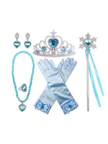 4 piezas/set Peluca rizada larga roja de princesa con accesorios joyería de temática de sirena (peluca, corona, guantes, cetro), perfecta para fiestas de cumpleaños, accesorios de disfraz de princesa para actuaciones, ideal para regalos de niñas