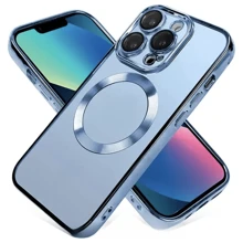 黑色防震 TPE 手机壳兼容 MagSafe 充电器，镜头保护膜兼容 11、12、13、14、15、16、17 - 淺藍色 - 查看 1