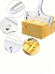 Cortador de queso de acero inoxidable ajustable en grosor - Cortador de queso con alambre de metal - Cortador de queso manual para bloques de queso cheddar, gruyère, queso pequeño y mozzarella, raspador de queso ajustable, accesorios de cocina