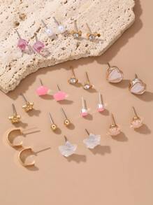 24 件彩色花卉和蝴蝶水钻装饰甜美时尚儿童耳环套装