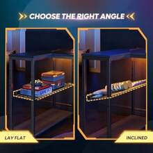 L Shaped Desk With Power Outlets LED Lights Compact Corner Desk Shelves Reversible Computer Desk Hooks For Home Office Bedroom Small Space 106.5CM - CarbonFiber-106.5CM - View 8