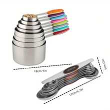 8-Piece Color Stainless Steel Measuring Cup Set, Used For Baking And Cooking, Accurate Scale Does Not Fade, Baking Cake/Brewing Seasoning Is All Done, And Kitchen White Can Become A Food Blogger In Seconds!
