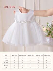 嬰兒女寶寶白色蓬蓬袖蕾絲連衣裙，適用於婚禮和特殊場合，適合0-2歲 - 白色 - 查看 2