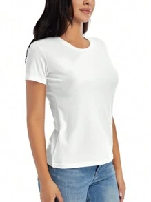 GOD Camiseta de manga corta con estampado de un solo lado para mujer, cuello redondo, moda de verano, camisetas básicas sólidas, camisetas casuales de verano