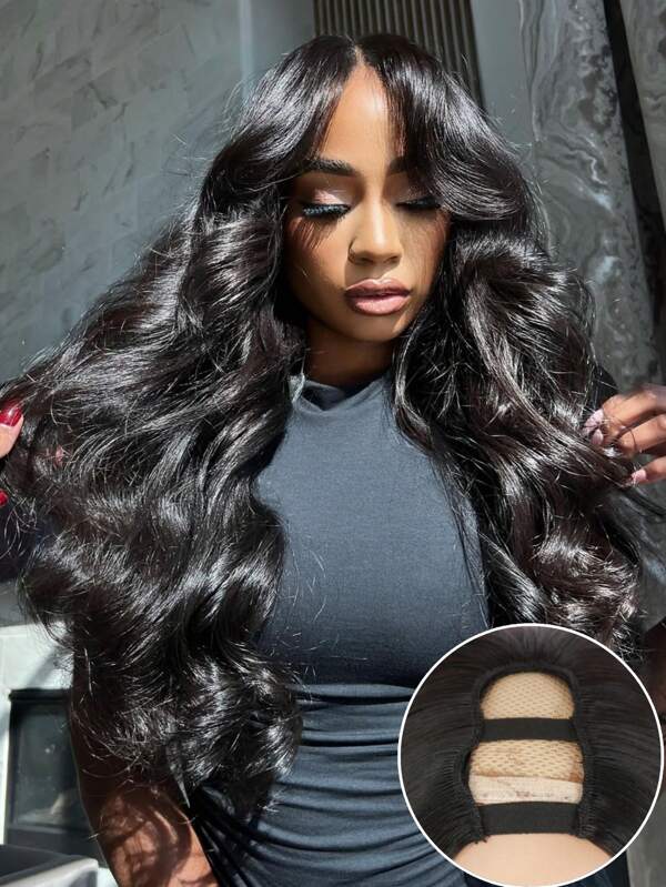 U 型假发波浪无胶假发 Yaki 合成发夹式 V 型假发 初学者友好型 无缝无胶升级版 U 型假发 180% 密度自然色假发 28 英寸