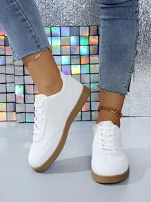 Damen Leder Schnür Rundkappe Mehrzweck Lässig Sport Schuhe mit Gummi Laufsohle, wasserdicht, rutschfest, abriebfest, leicht, Sneaker für Frühling/Herbst, vielseitig für den täglichen Gebrauch, Große Größen 35-43